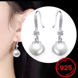 Sterling Silver S925 stamp Pearl Dangle Earrings
